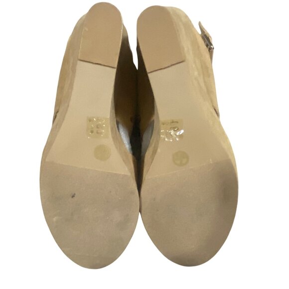 Chinese Laundry In Love Micro Suede Scalloped Cutout Wedge Sandals in Camel Sz 7 - Picture 6 of 10